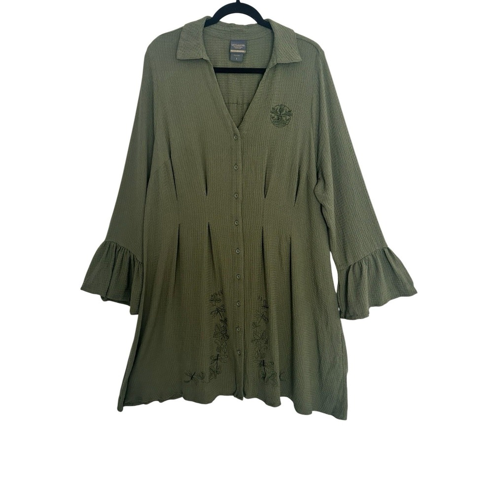 Torrid Outlander Dragonfly Mini Bell Sleeve Collared Shirt Dress 1X Fairy Grunge - Picture 2 of 14